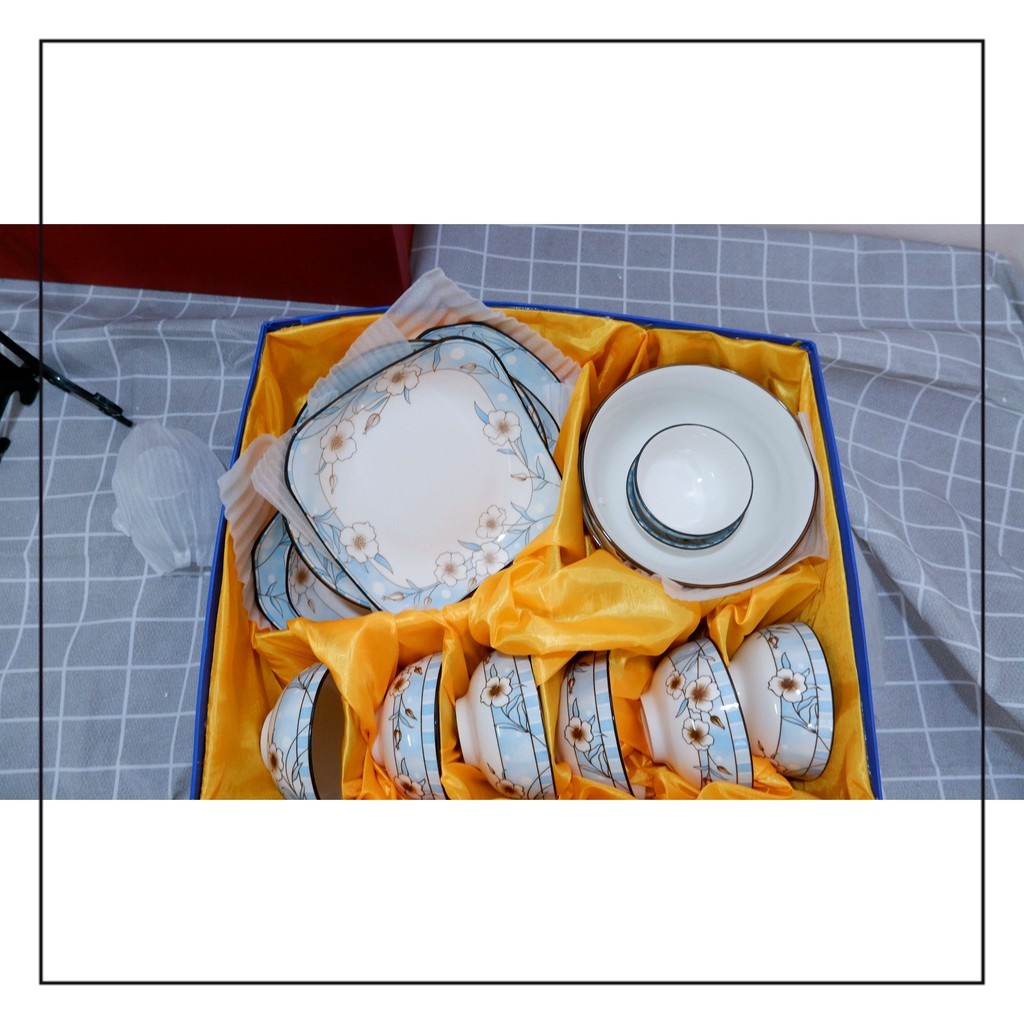 Bộ Bát Đĩa Sứ Hoa Mai Cao cấp;họa tiết nhẹ nhàng;nhã nhặn;bày thức ăn cực đẹp;kèm hộp sang trọng .