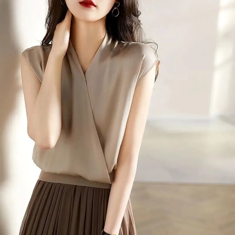 Áo Sơ Mi Chiffon Mỏng Không Tay Màu Trơn Thời Trang Mùa Hè Hàn Quốc 2022