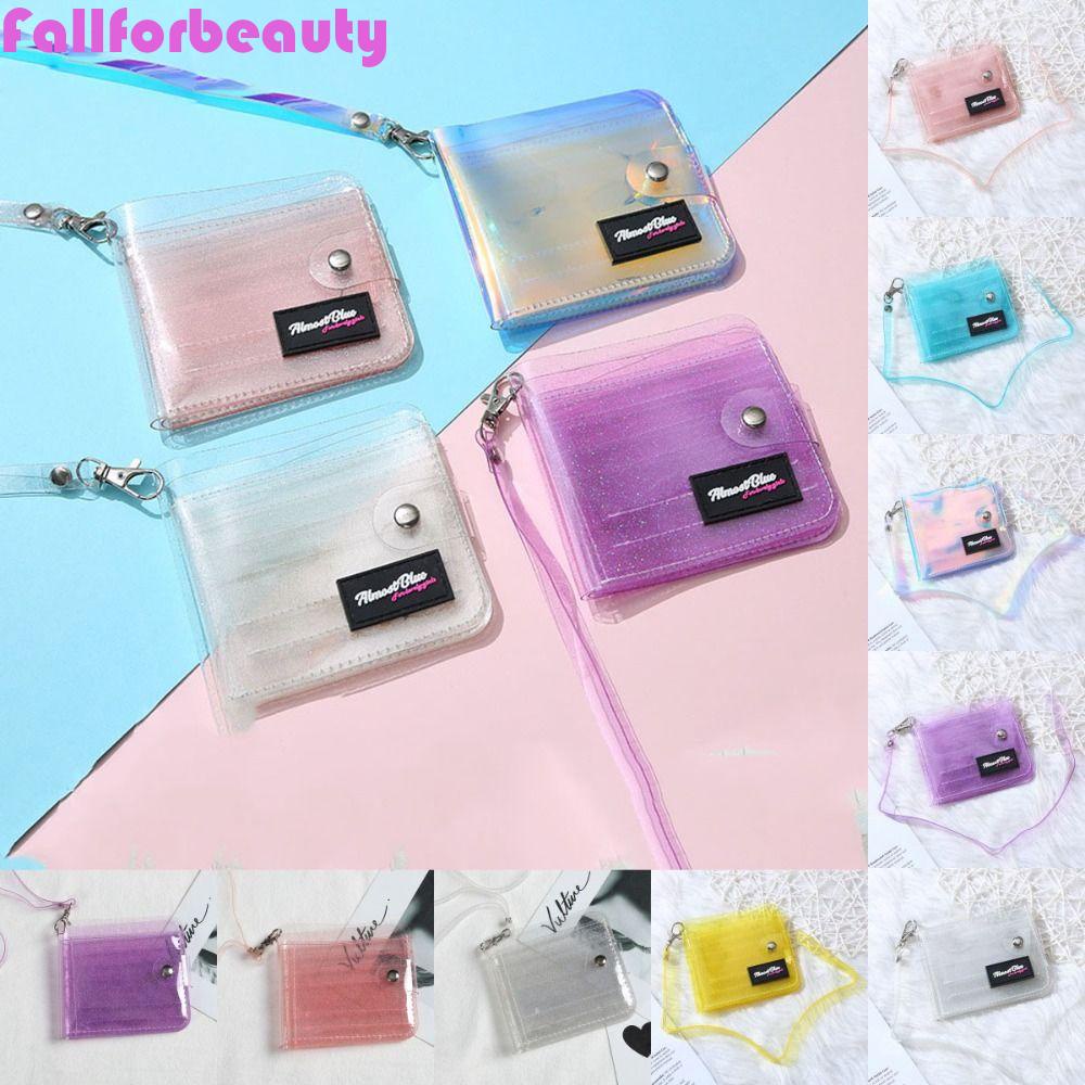 FALLFORBEAUTY Ví Đựng Thẻ Tín Dụng / Tiền Xu Bằng PVC Trong Suốt Có Dây Đeo Cổ Tiện Dụng Cho Học Sinh