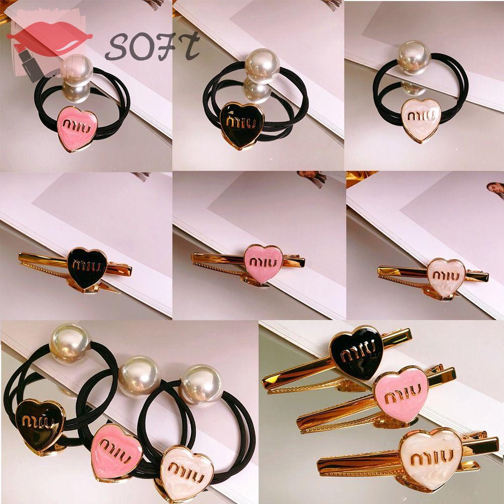 SOFTNESS Dây Buộc Tóc Hình Trái Tim Bằng Da Phối Kim Loại Thời Trang Cho Nữ