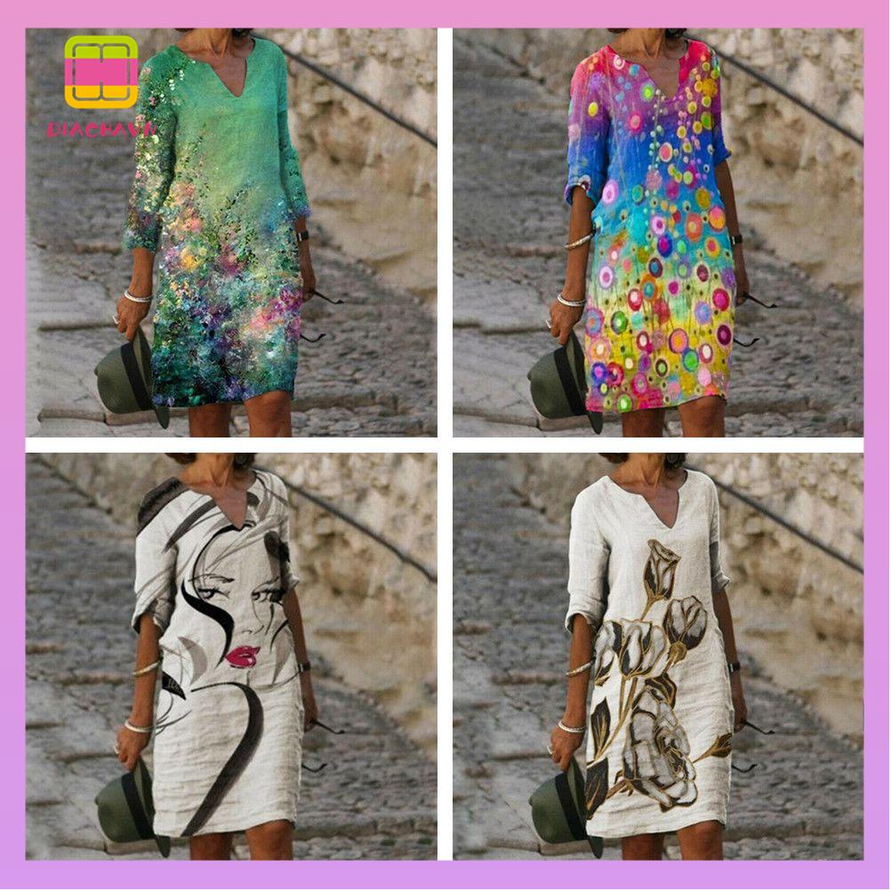 DIACHAVN Đầm Tay Lỡ 3 / 4 Thời Trang Mùa Hè Cho Nữ