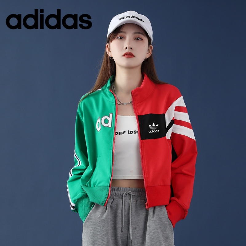 Áo Khoác Adidas 100% Chính Hãng Dáng Rộng Cổ Đứng Phối Màu Tương Phản Thời Trang Retro Cho Nữ