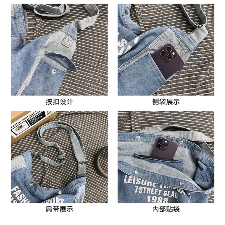 Túi Đeo Chéo Vải Denim Kích Thước Lớn Phong Cách Thời Trang Đường Phố Mới Cho Nam Và Nữ