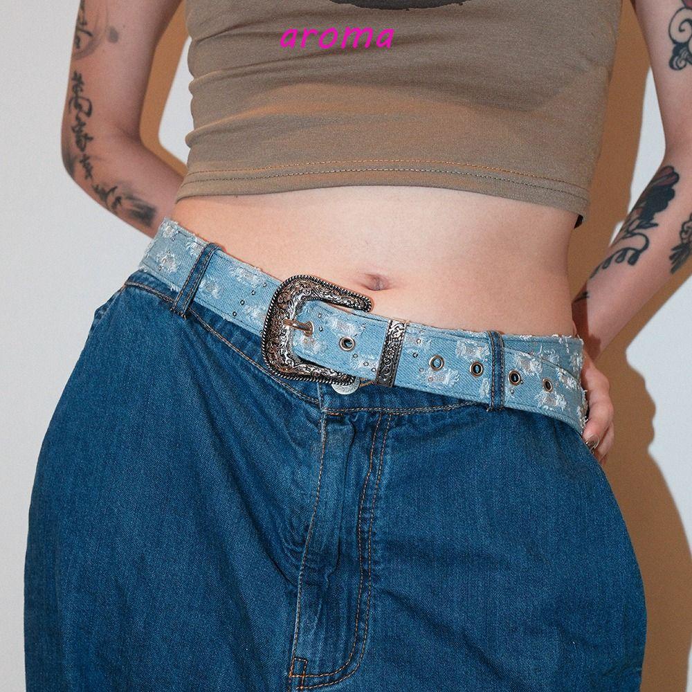 AROMA Thắt Lưng Nữ Y2k Họa Tiết Hoa Phong Cách Hàn Quốc Thanh Lịch