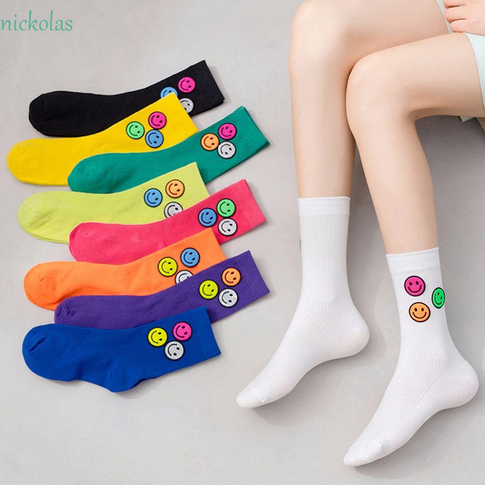 NICKOLAS Vớ Cotton Cổ Cao In Họa Tiết Hoạt Hình Dễ Thương Thời Trang Cho Nữ