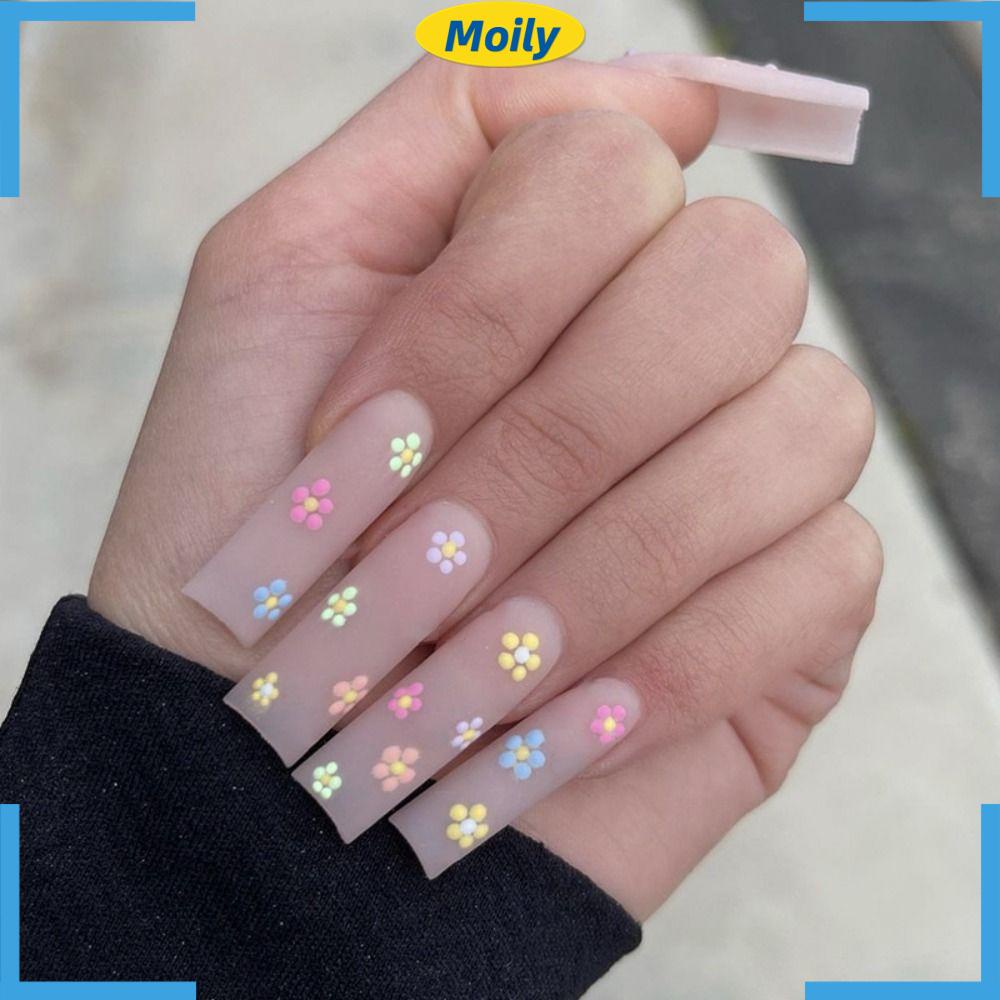 MOILYVN Bộ Móng Tay Giả Đầu Vuông Dạng Nhấn DIY