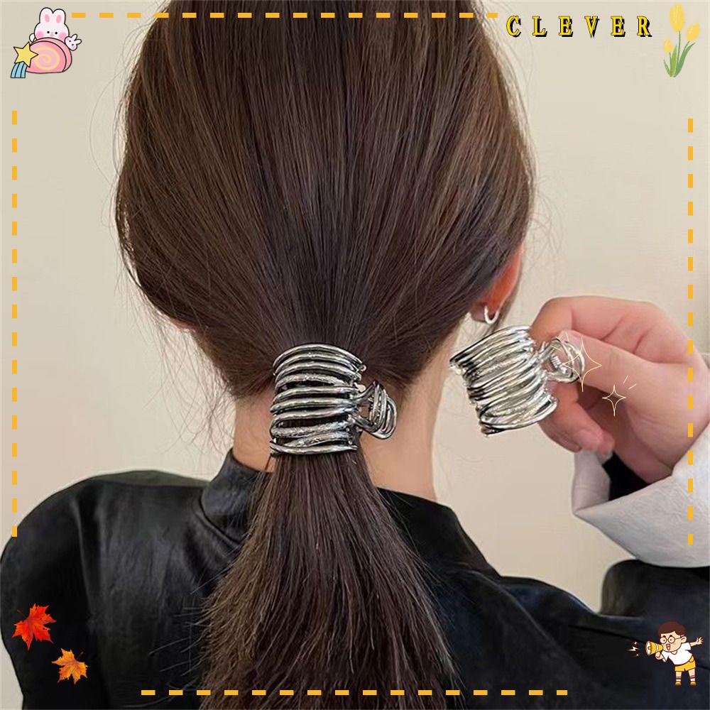 CLEVER Kẹp Tóc Kim Loại Màu Đen / Bạc Thời Trang Dành Cho Nữ