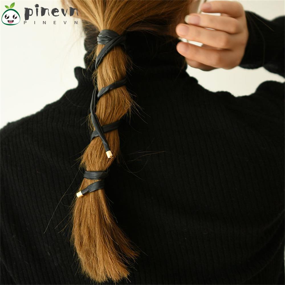 PINEVN Dây Buộc Tóc Bằng Da Màu Cà Phê Có Thể Gập Lại