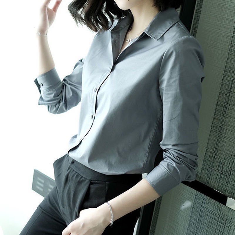 Áo Sơ Mi Tay Dài Màu Trơn Dáng Ôm Thời Trang Dành Cho Nữ