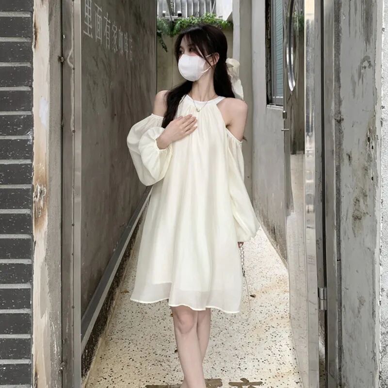 Đầm Mini Tay Dài Trễ Vai Phong Cách Thời Trang Pháp Dành Cho Nữ