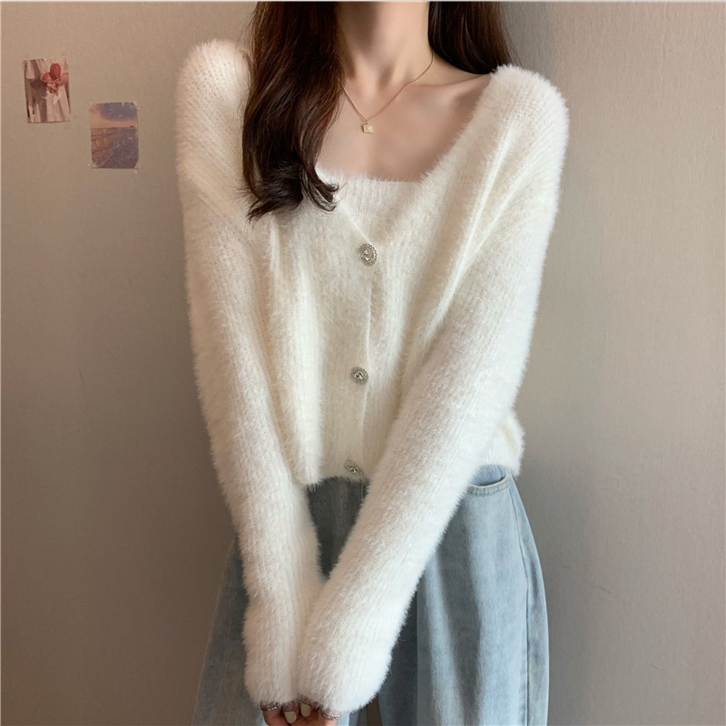 Bộ Áo Dệt Kim Dài Tay + Áo Khoác cardigan Xinh Xắn Dành Cho Nữ