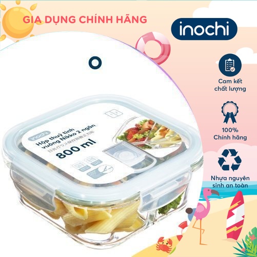 Hộp thuỷ tinh vuông Inochi - Nikko 800 ml ( 2 ngăn )