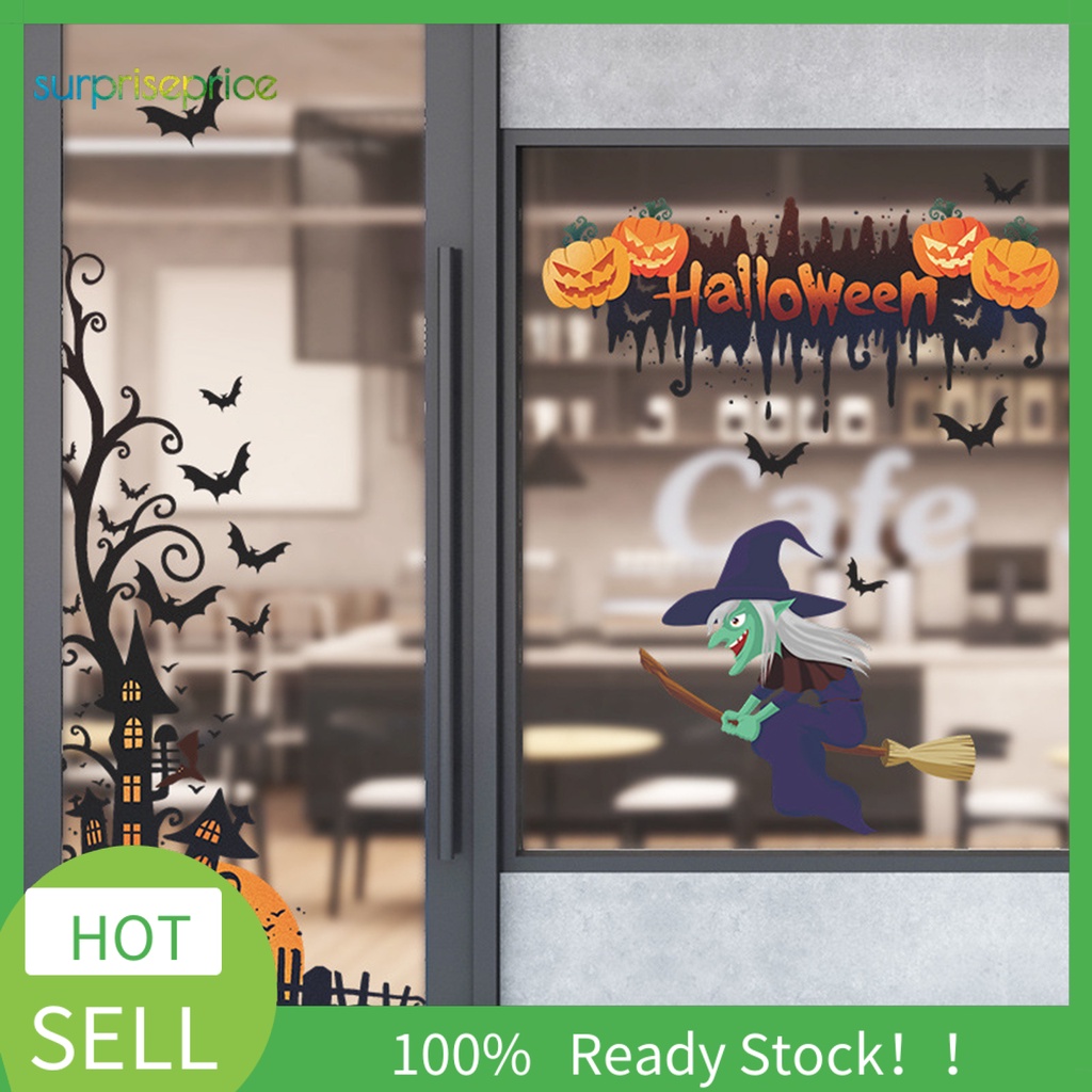 (Bất Ngờ) Hình Dán Tường Tự Dính Bắt Mắt Bằng PVC Chống Thấm Nước Phù Thủy Bí Ngô Halloween Trang Trí Phòng Khách