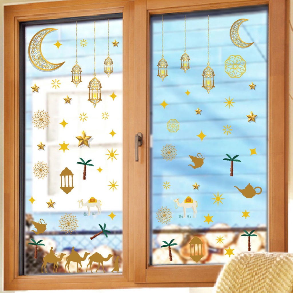 (Bất Ngờ) Set 2 Miếng Dán Tường Hình Mặt Trăng Ngôi Sao Tĩnh Điện Dễ Dán Không Thấm Nước Chống Rách Cho Phòng Ngủ