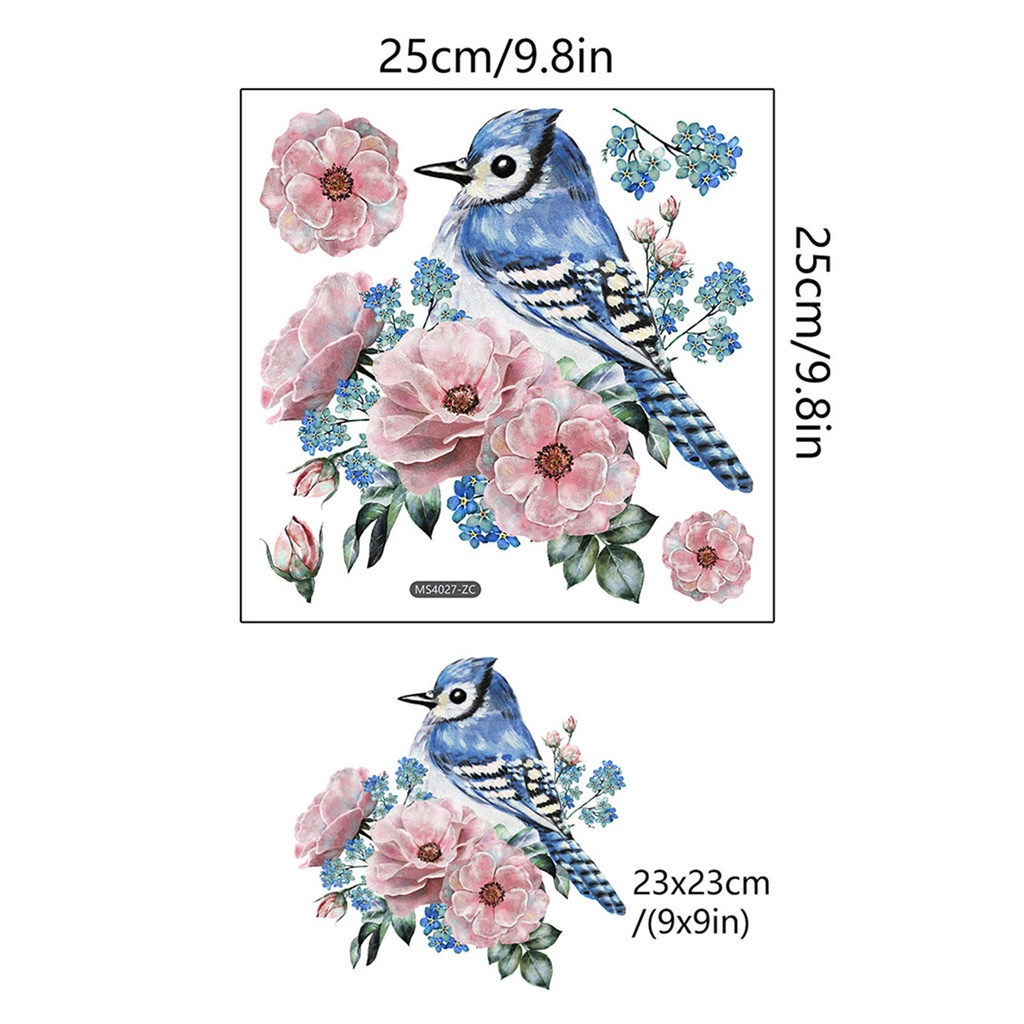 Miếng Dán Trang Trí Toilet Bằng PVC Chống Thấm Nước Họa Tiết Hoa Và Chim Vẽ Tay