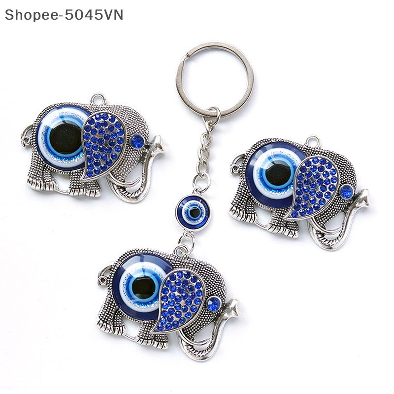 Móc Khóa Hình Voi Mắt Xanh Bằng Kim Loại Đính Đá Sáng Tạo Cho Nam Và Nữ