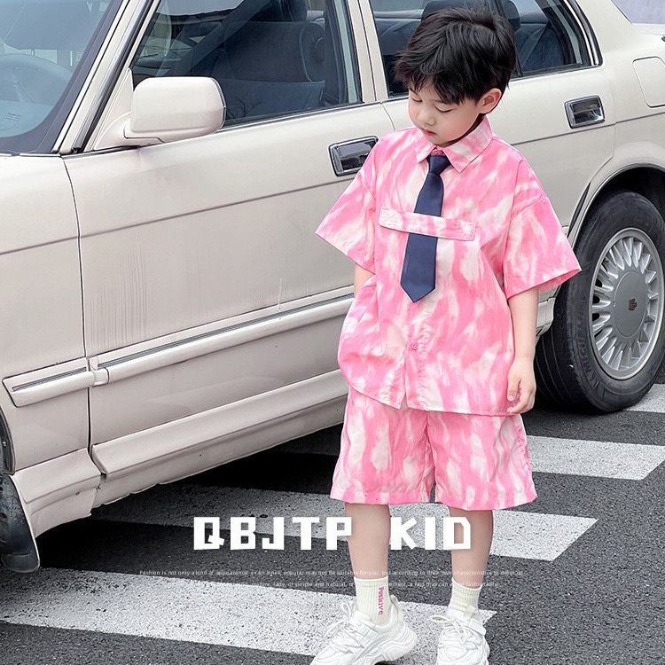 Bộ Áo Sơ Mi Ngắn Tay + Quần Short Nhuộm Màu Thời Trang Mùa Hè Mới 2023 Cho Bé Trai
