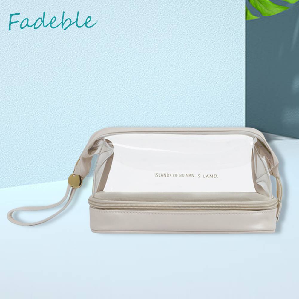 Túi Đựng Mỹ Phẩm Da PU Hai Lớp Đa Năng Có Khóa Kéo Cho Nữ