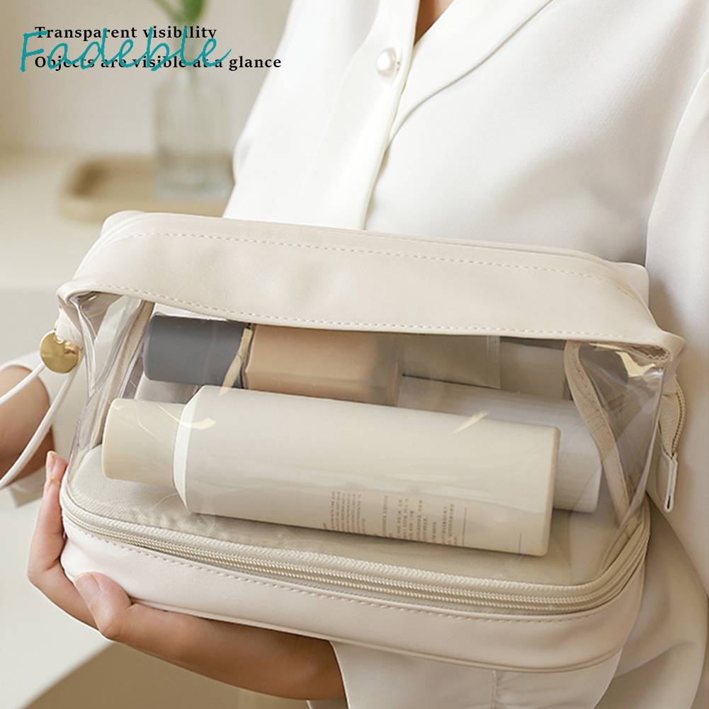 Túi Đựng Mỹ Phẩm Da PU Hai Lớp Đa Năng Có Khóa Kéo Cho Nữ