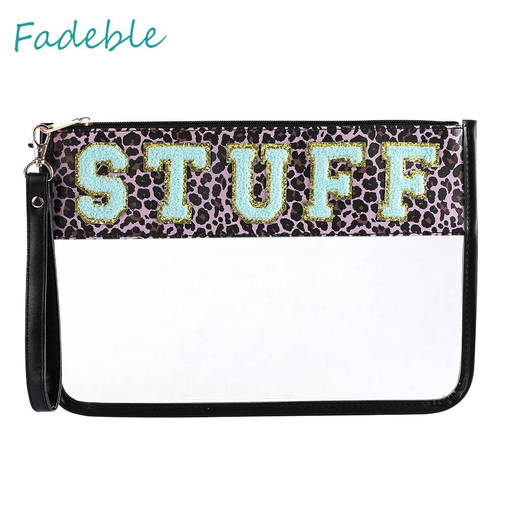 Túi Đựng Mỹ Phẩm Bằng PVC Chenille Trong Suốt In Chữ Có Khóa Kéo Tiện Dụng Mang Theo Du Lịch