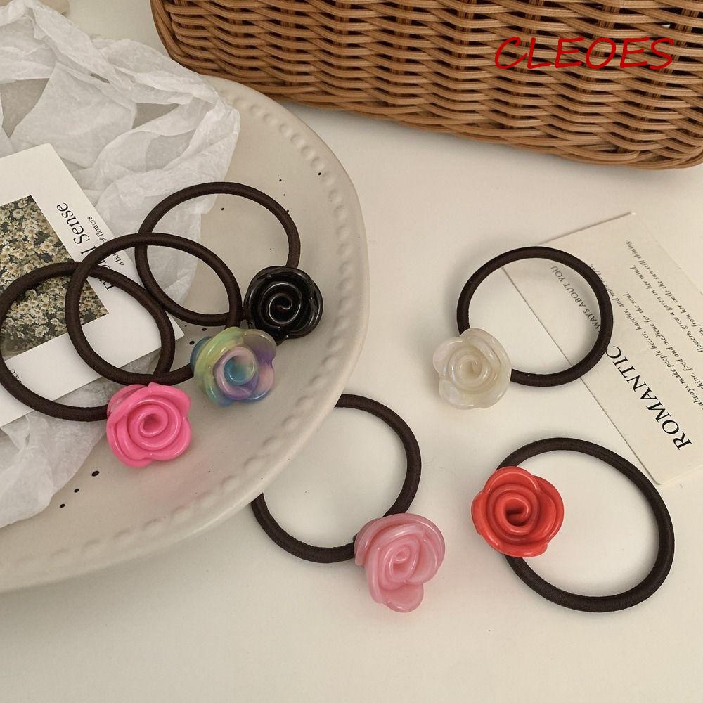 CLEOES Dây Cột Tóc Cao Su Co Giãn Hình Hoa Hồng / Đào Dễ Thương Thanh Lịch Cho Nữ