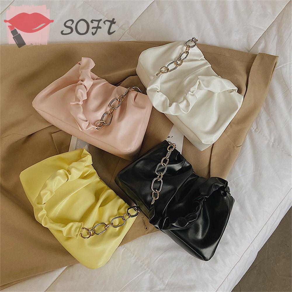 SOFTNESS Túi Đeo Vai / Kẹp Nách Bằng Da PU Màu Trơn Sức Chứa Lớn Cho Nữ