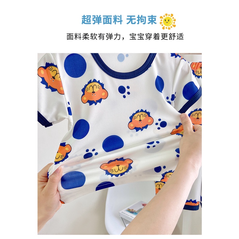 Bộ Đồ Ngủ Bằng Lụa Tay Ngắn Phối Ren Hoa Sen Thoáng Khí Phong Cách Hàn Quốc 70-150cm Dành Cho Bé