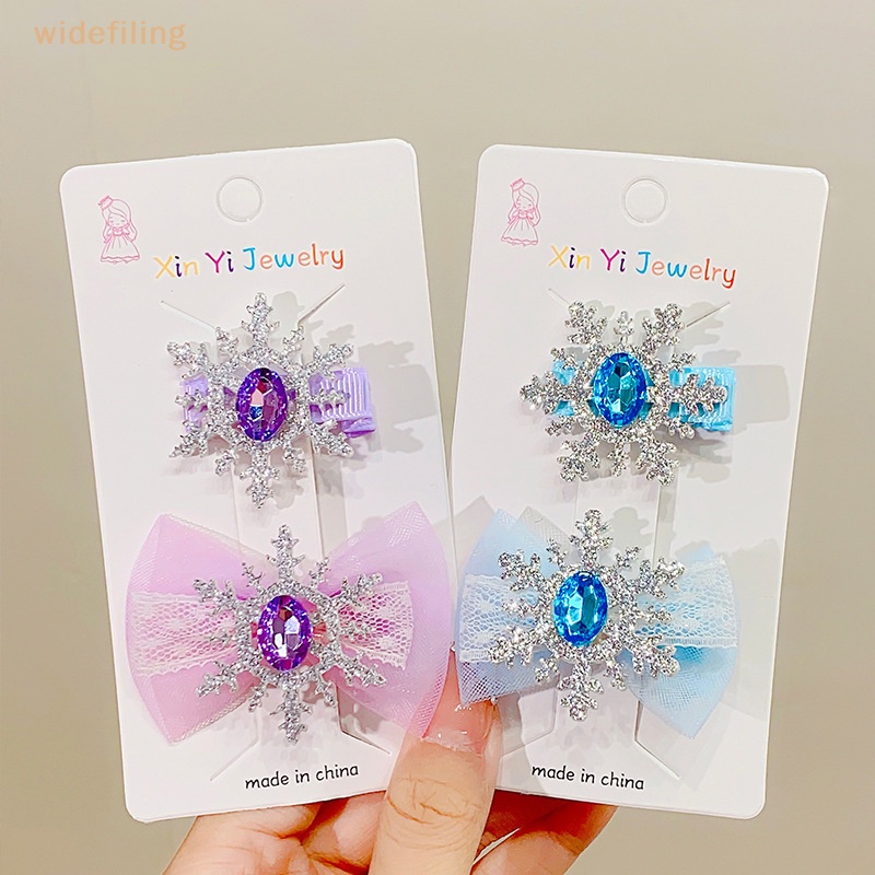 Bộ 2 Kẹp Tóc Hình Hoa Tuyết Đính Đá Nhiều Màu Sắc Dễ Thương Cho Bé Gái