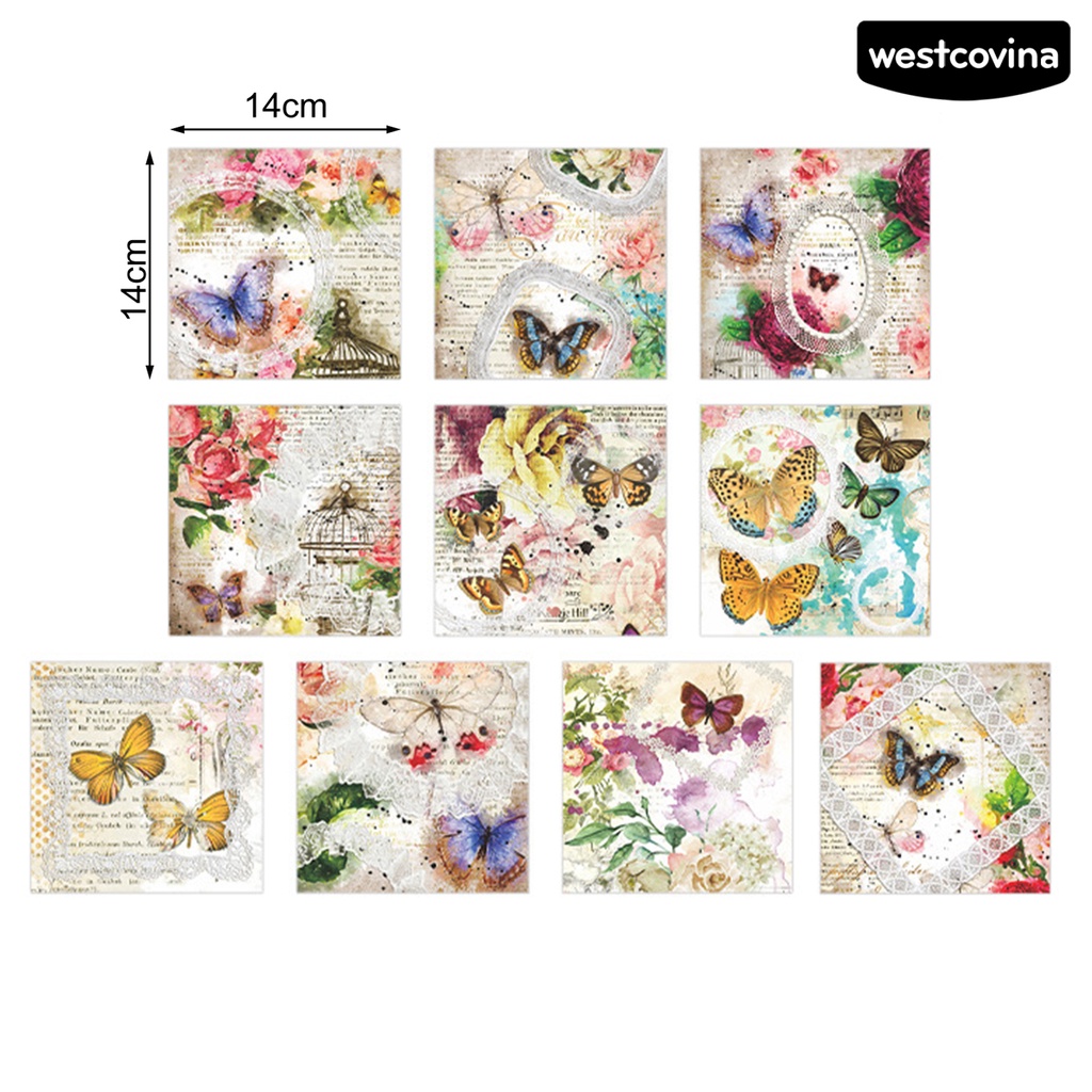 [WSTN]✎Set 50 Giấy In Hoa Phong Cách Vintage Trang Trí Thủ Công