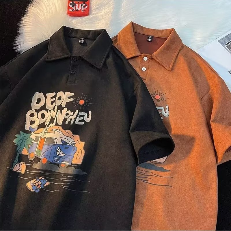 Bộ Áo Thun polo Tay Ngắn Phối Quần Short Da Lộn Thời Trang Đường Phố Mỹ Chất Lượng Cao Cho Nam