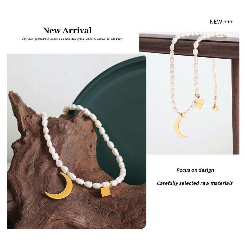 Vòng cổ Bằng Thép Titan Đính Ngọc Trai Tự Nhiên Không Màu Phong Cách Âu Mỹ Thanh Lịch Thời Trang Cho Nữ