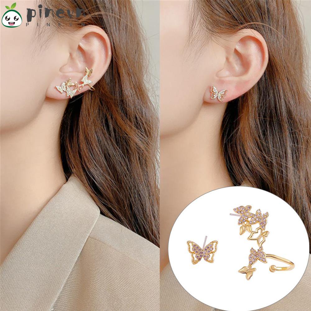 PINEVN Bông Tai Hình Bướm Đính Đá Thời Trang