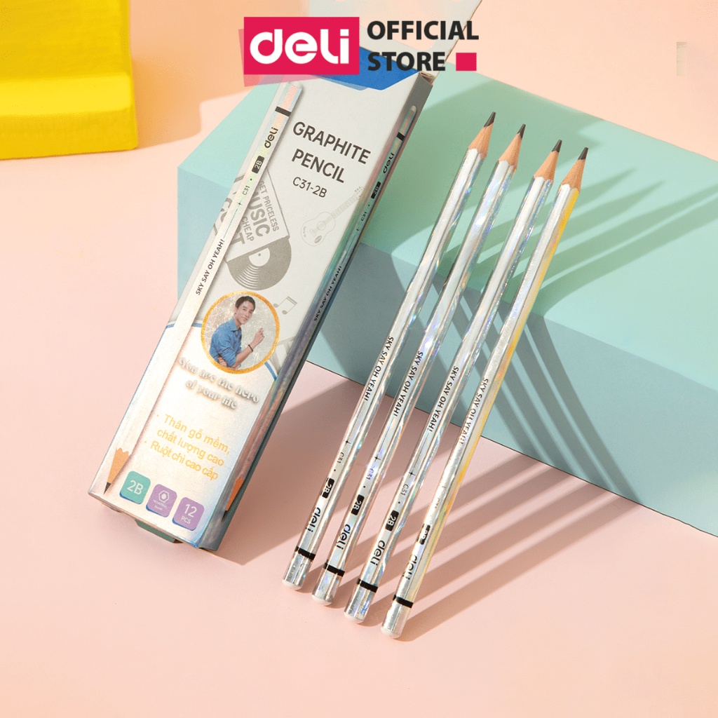 Bút Chì Gỗ 2B Deli Cao Cấp Viết Chì Học Sinh, Văn Phòng