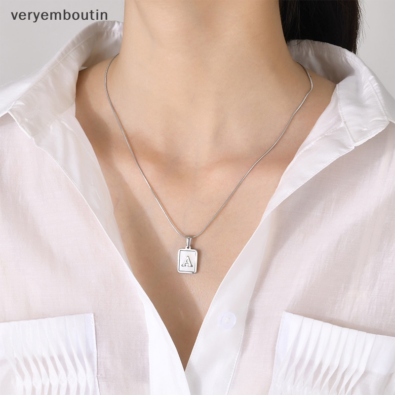 Vòng cổ Mặt Vuông Khắc Chữ A Đến Z Bằng Thép Không Gỉ Thời Trang Cho Nữ