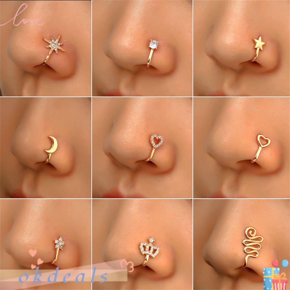 OKDEALS Khuyên Mũi Giả Xỏ Đính Pha Lê Phong Cách Châu Phi