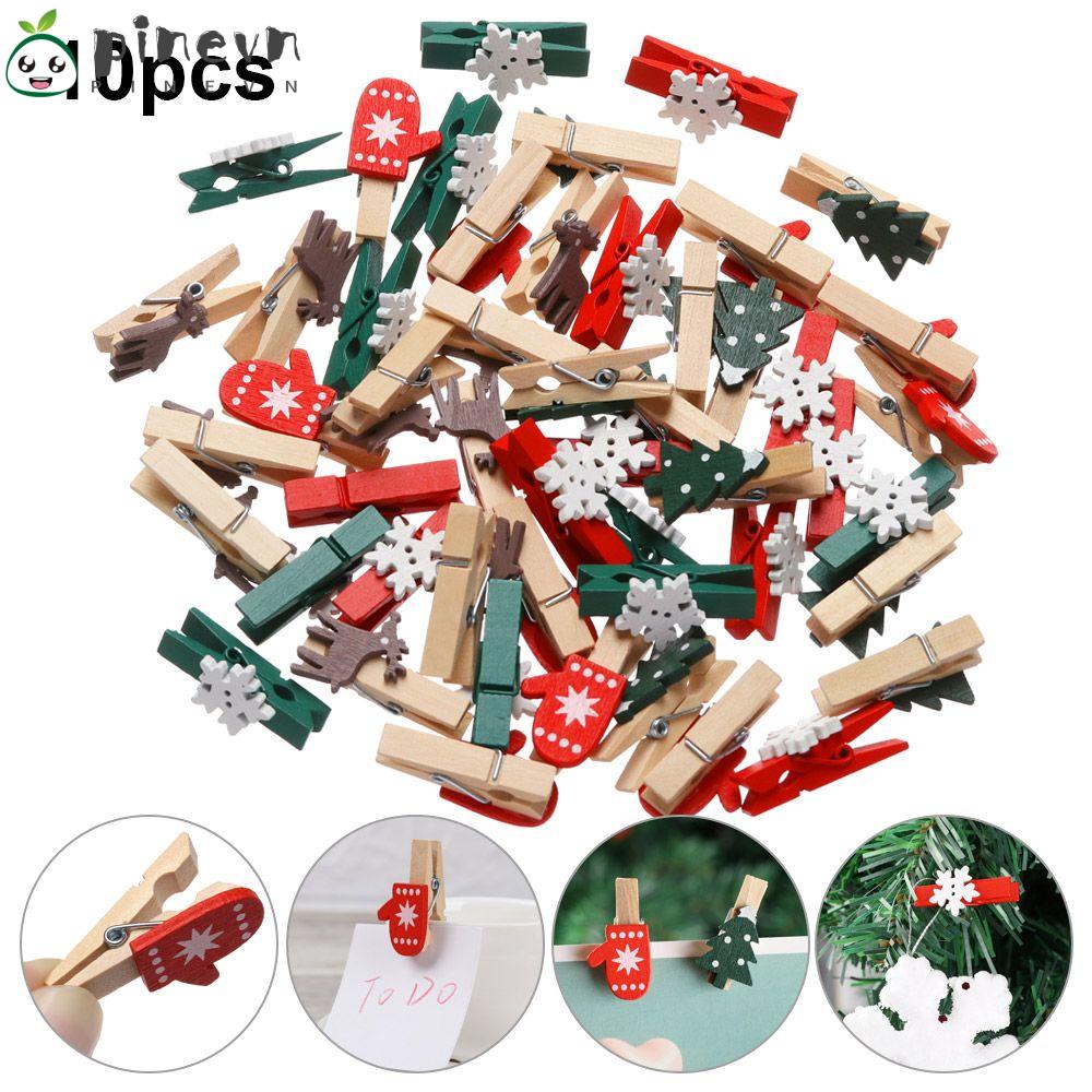 PINEVN Set 10 Kẹp Gỗ Hình Bông Tuyết / Nai Sừng Tấm Trang Trí Giáng Sinh