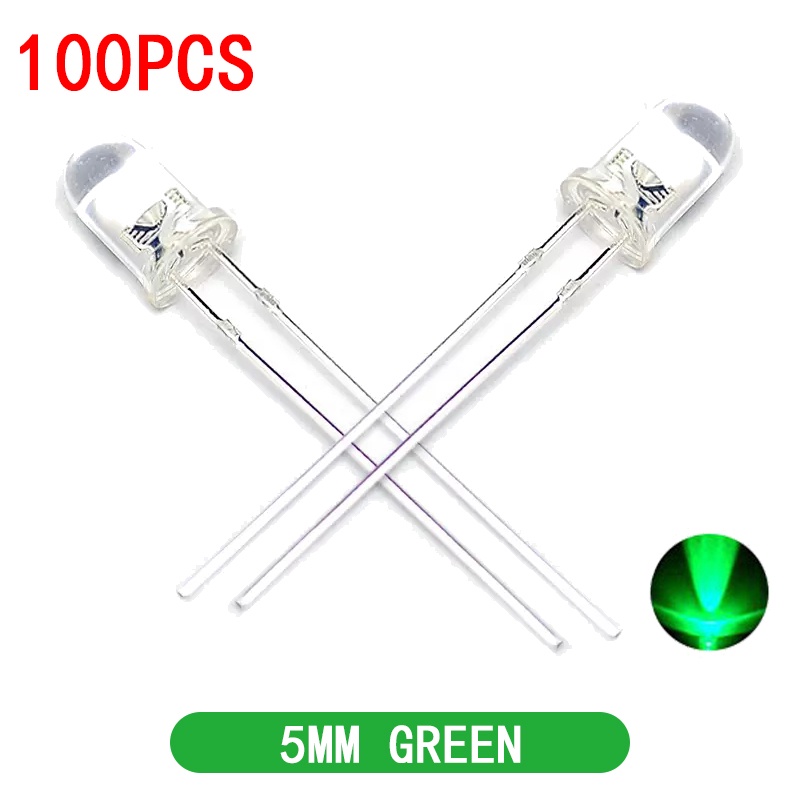 Set 100 Đèn LED Trong Suốt Ánh Sáng Trắng / Xanh Lá / Vàng 5mm 100M Chuyên Dụng