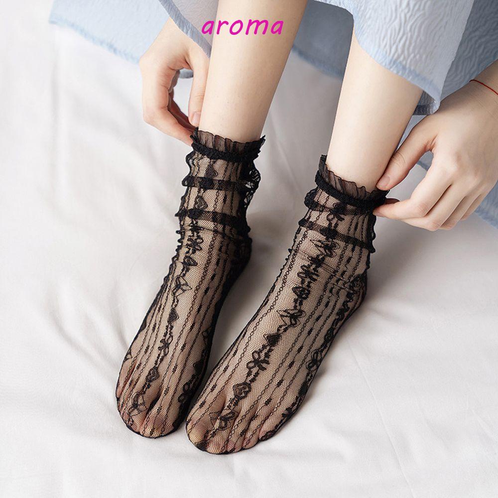 AROMA Vớ Màu Trơn Phối Ren Thời Trang Theo Phong Cách Lolita Nhật Bản Dành Cho Nữ