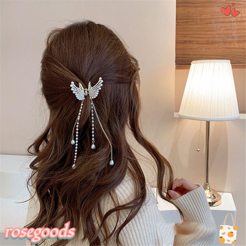 ROSE Kẹp Tóc Tua Rua Hình Bướm Đơn Giản Phong Cách Hàn Quốc