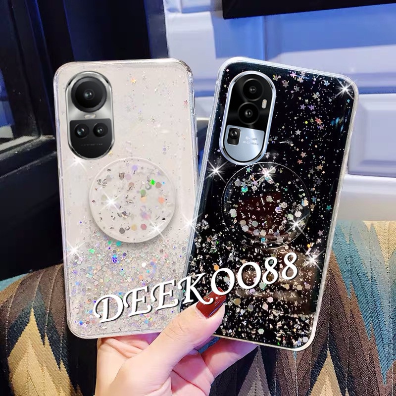 Ốp Điện Thoại TPU Mềm Hình Ngôi Sao Lấp Lánh Gắn Giá Đỡ Cho OPPO Reno10 Pro Plus Pro + 5G 2023 Reno 10 10Pro Reno10Pro +