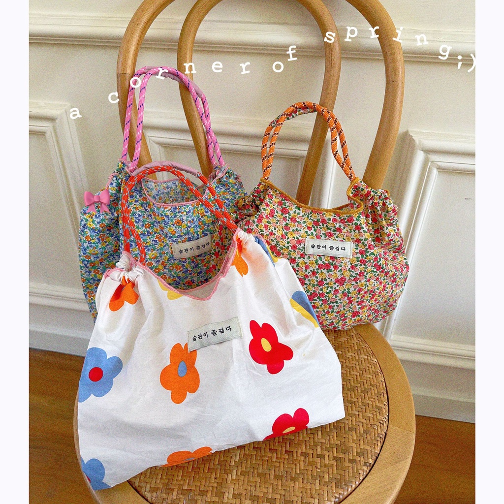 Túi Xách Vải Canvas Cỡ Lớn In Họa Tiết Hoa Xinh Xắn Dành Cho Nữ