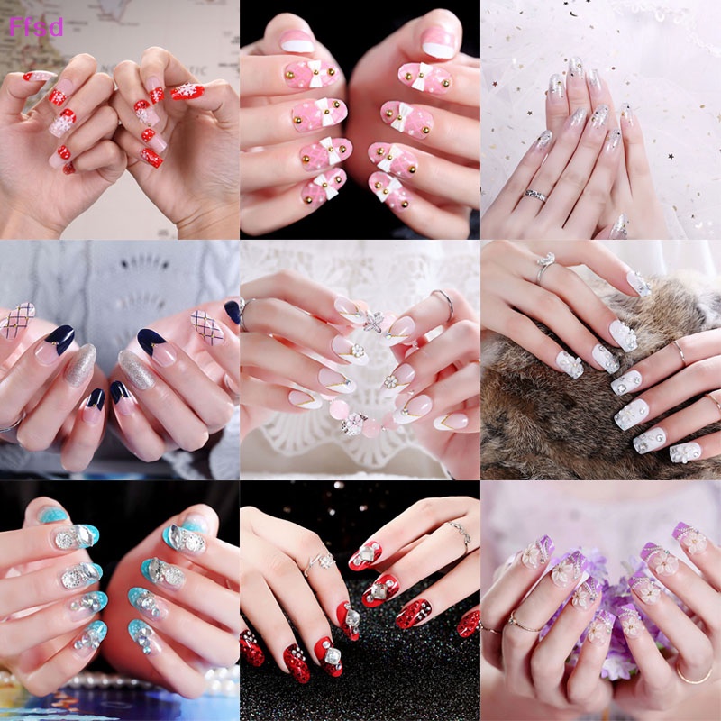 Bộ 24 Móng Tay Giả Ngắn Bằng Acrylic Toàn Diện Kèm Keo Dán