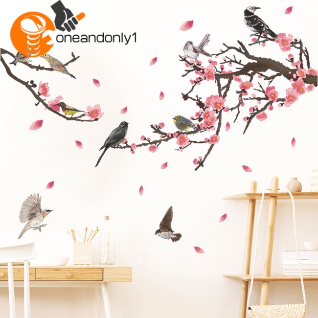 Bộ 2 Giấy Dán Tường Tự Dính Hình Chú Chim Trên Nhánh Cây Trang Trí Phòng Ngủ / Phông Nền Tv