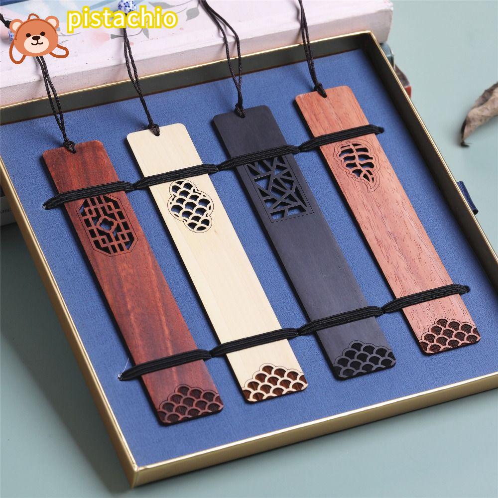 PISTA Kẹp Sách Bằng Gỗ Chạm Khắc Phong Cách Cổ Điển Dùng Làm Quà Tặng Cho Văn Phòng