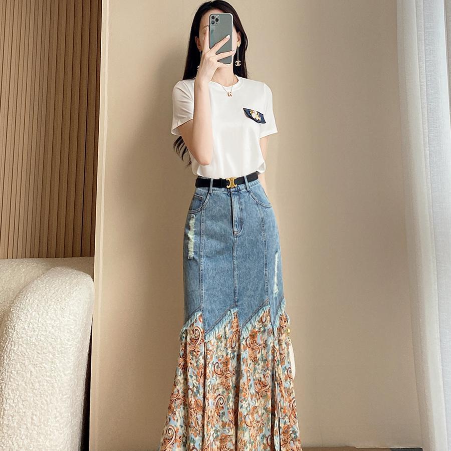 Bộ Áo Thun + Chân Váy Denim Thời Trang Mùa Hè 2022 Mới