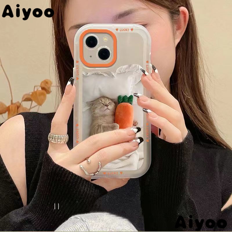 Ốp Điện Thoại Trong Suốt Họa Tiết Chú Mèo / Cà Rốt Dễ Thương Cho Iphone13 xr plus14promax7 / 12 pro 3Wz