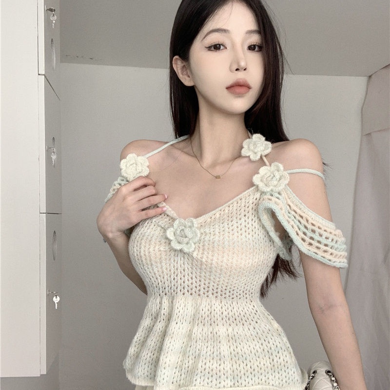 Áo Len Ngắn Hở Vai Thời Trang Mùa Hè Phong Cách Hàn Quốc Dành Cho Nữ