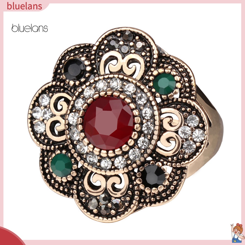 Nhẫn Thời Trang Mặt Hoa Rỗng Đính Đá Kiểu Vintage Cho Nữ