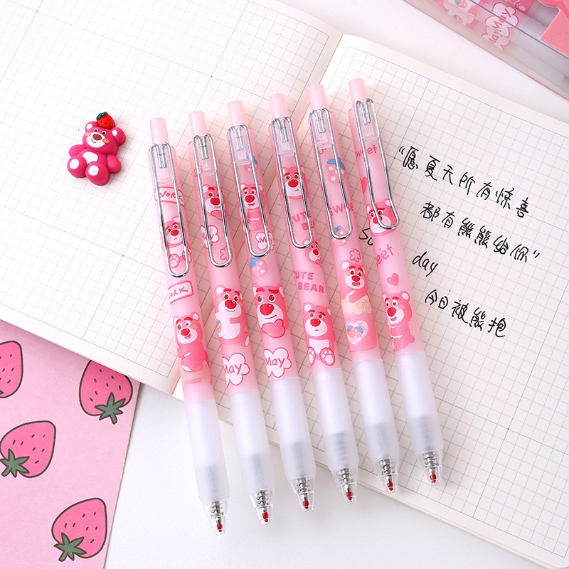 Bút Mực Gel Nhấn Móc Kim Loại Họa Tiết Gấu Dâu Hoạt Hình Sáng Tạo Cho Học Sinh / Văn Phòng 1K rẻ