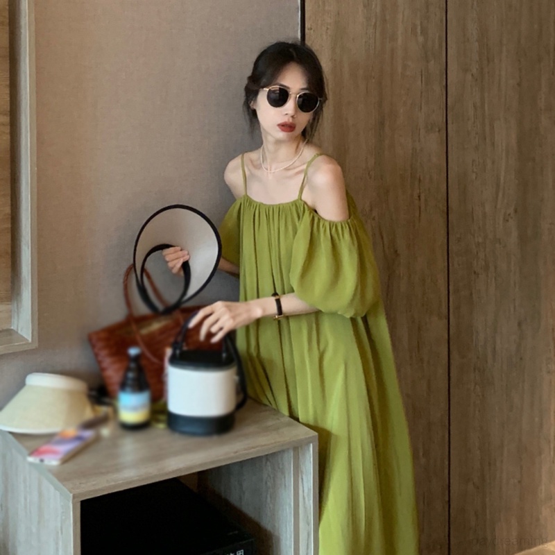 Đầm Dài Dáng Rộng Hở Vai Màu Sắc Trơn Thời Trang Dành Cho Nữ